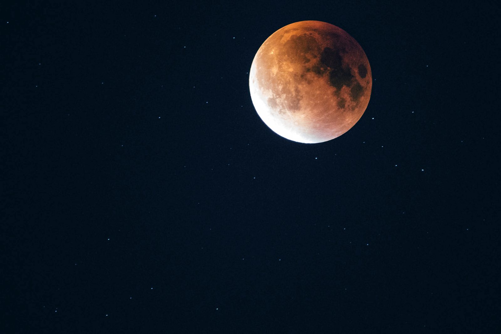 Lunar eclipse against a starfield